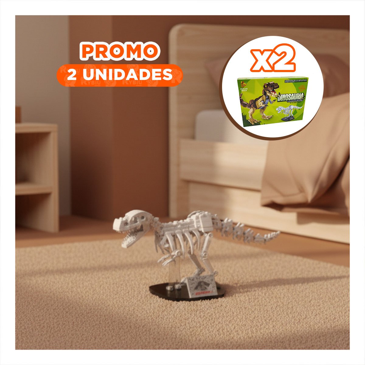 PACK2 COMBO EDUCATIVO DINOSAURIO CON PIEZAS DE CONSTRUCCION PARA JUEGO Y+REGALO STICKER - 1