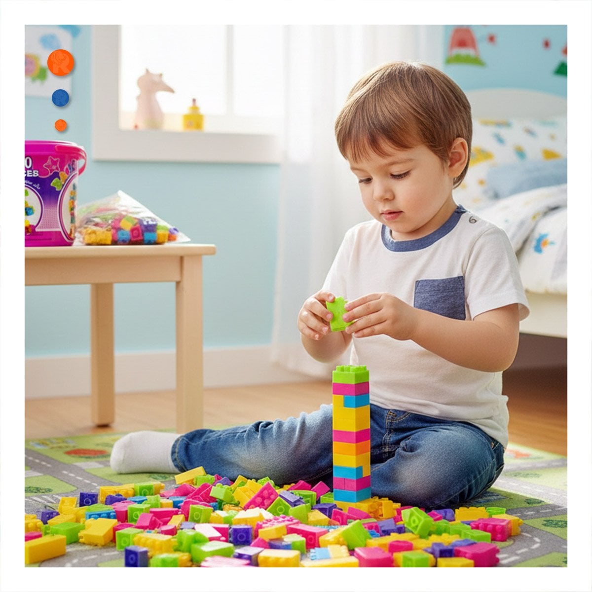 JUGUETE EDUCATIVO DE CONSTRUCCION 100 PIEZAS MULTICOLOR ROSADO EN BALDE Y+PAPEL REGALO - 3