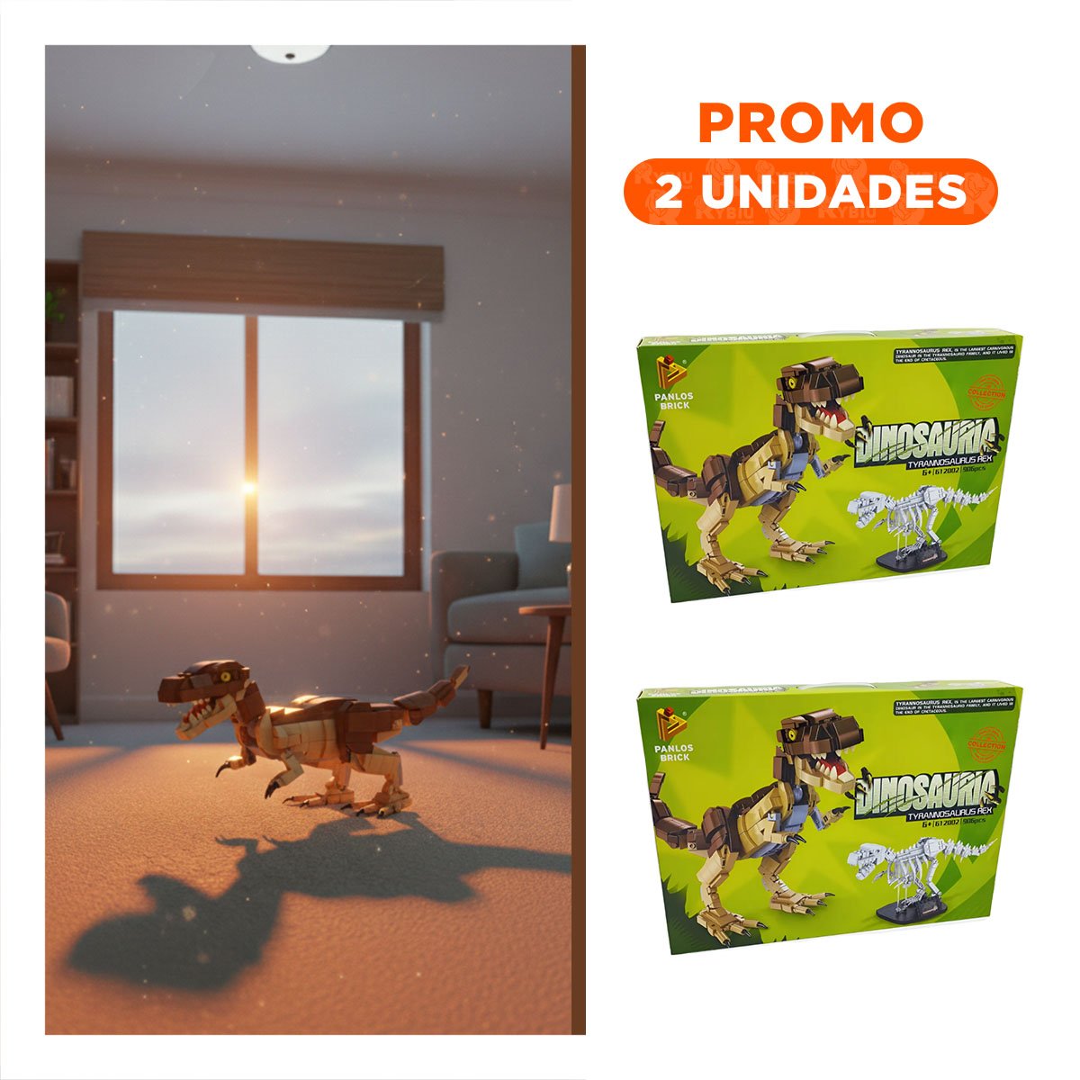 PACK2 LINEA DIDACTICA DINOSAURIO CON PIEZAS DE CONSTRUCCION PARA CASA - 1