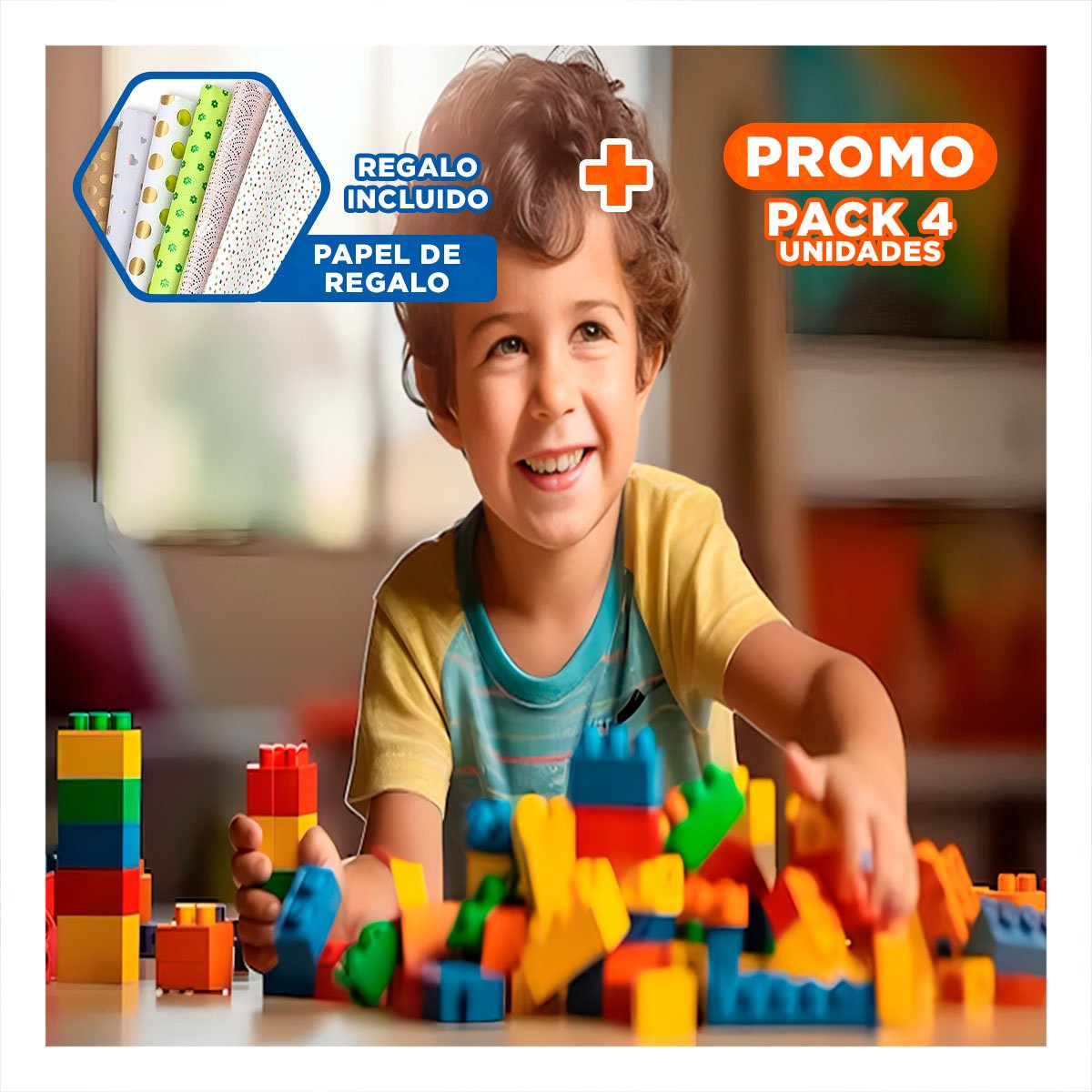 PACK4 MODELO RECREATIVO DE CONSTRUCCION MULTICOLOR EN BALDE PARA ACTIVIDAD Y+PAPEL REGALO - 1