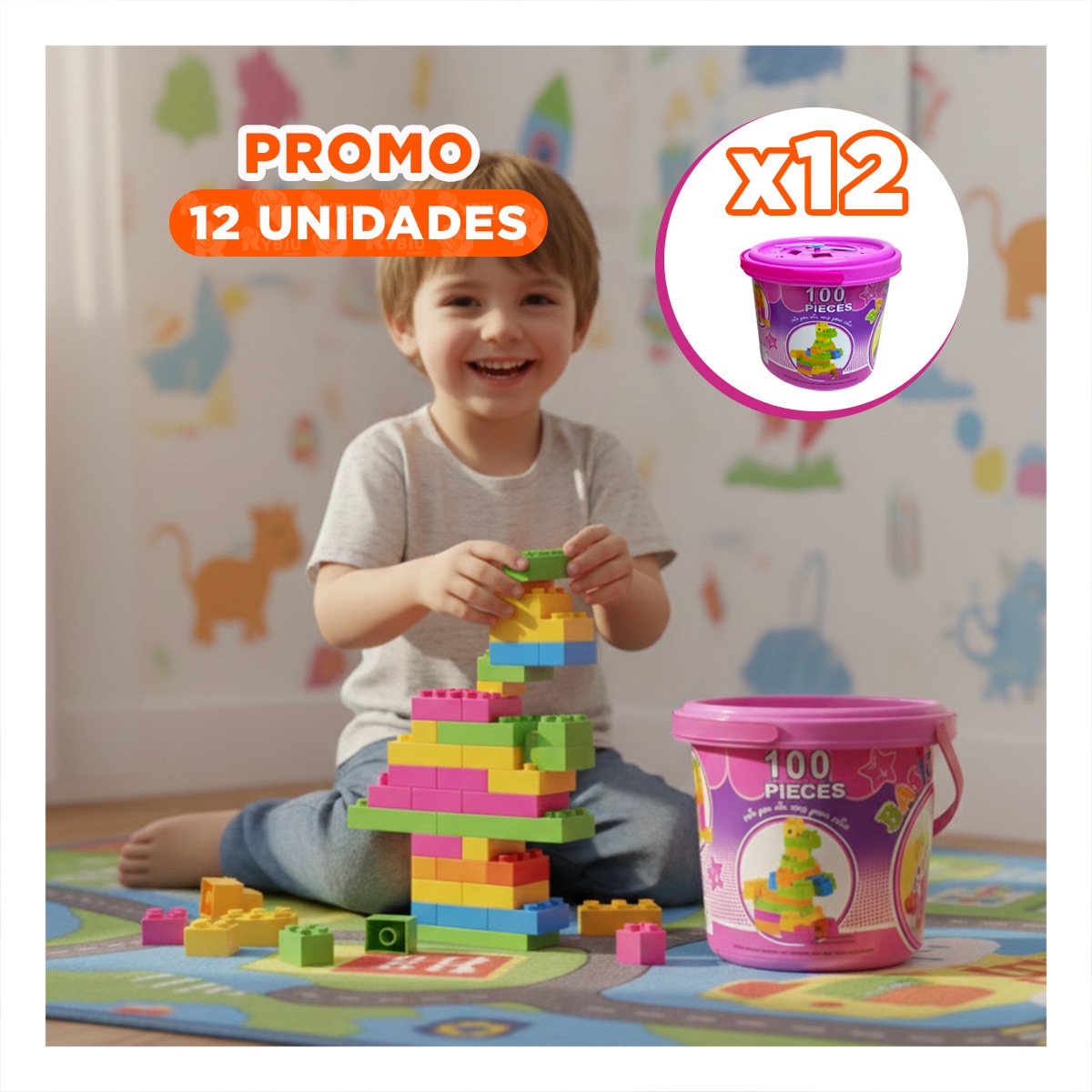 PACK12 MATERIAL DIDACTICO INFANTIL 100 PIEZAS MULTICOLOR ROSADO EN BALDE - 1