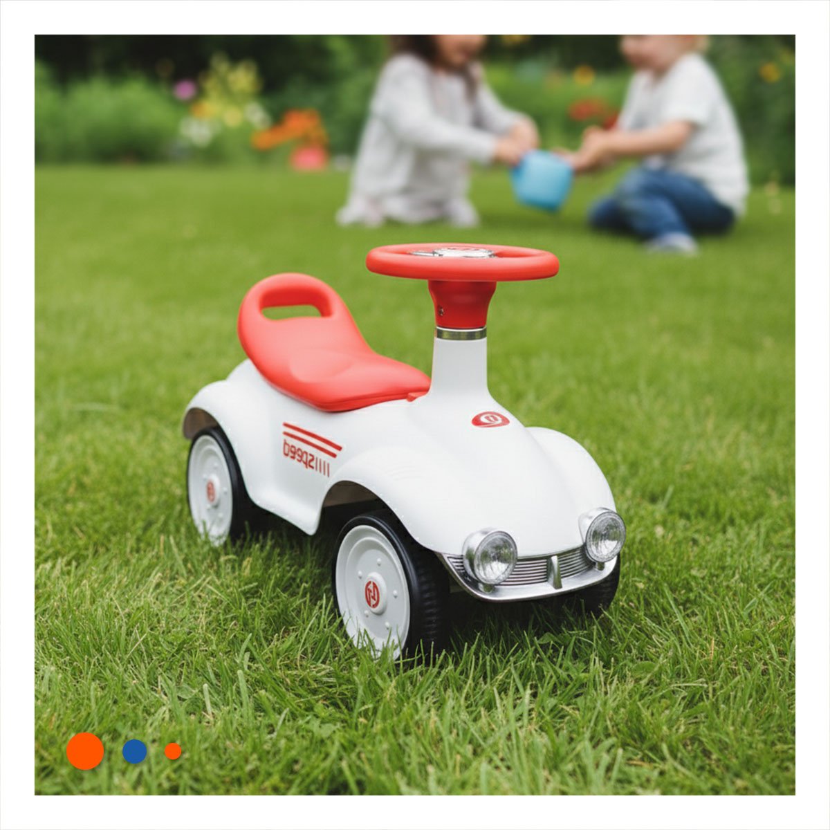 VEHICULO INFANTIL DE ARRASTRE MANUAL 54X33CM BLANCO Y NARANJA PARA DIVERSION Y+REGALO STICKER - 2