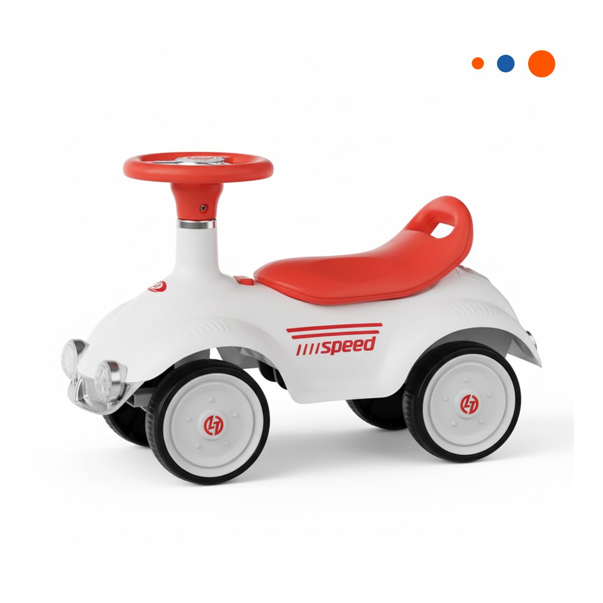 VEHICULO INFANTIL DE ARRASTRE MANUAL 54X33CM BLANCO Y NARANJA PARA DIVERSION Y+REGALO STICKER - 3
