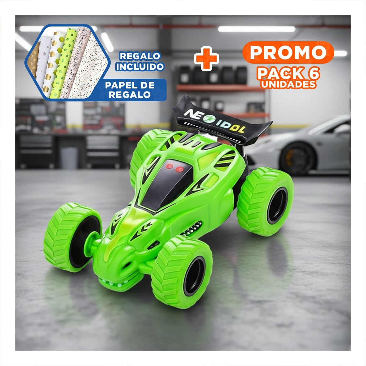 PACK6 VEHICULO DE GIROS EN CAJA CON ACCION CONTINUA Y JUEGO CREATIVO Y+PAPEL REGALO - 1