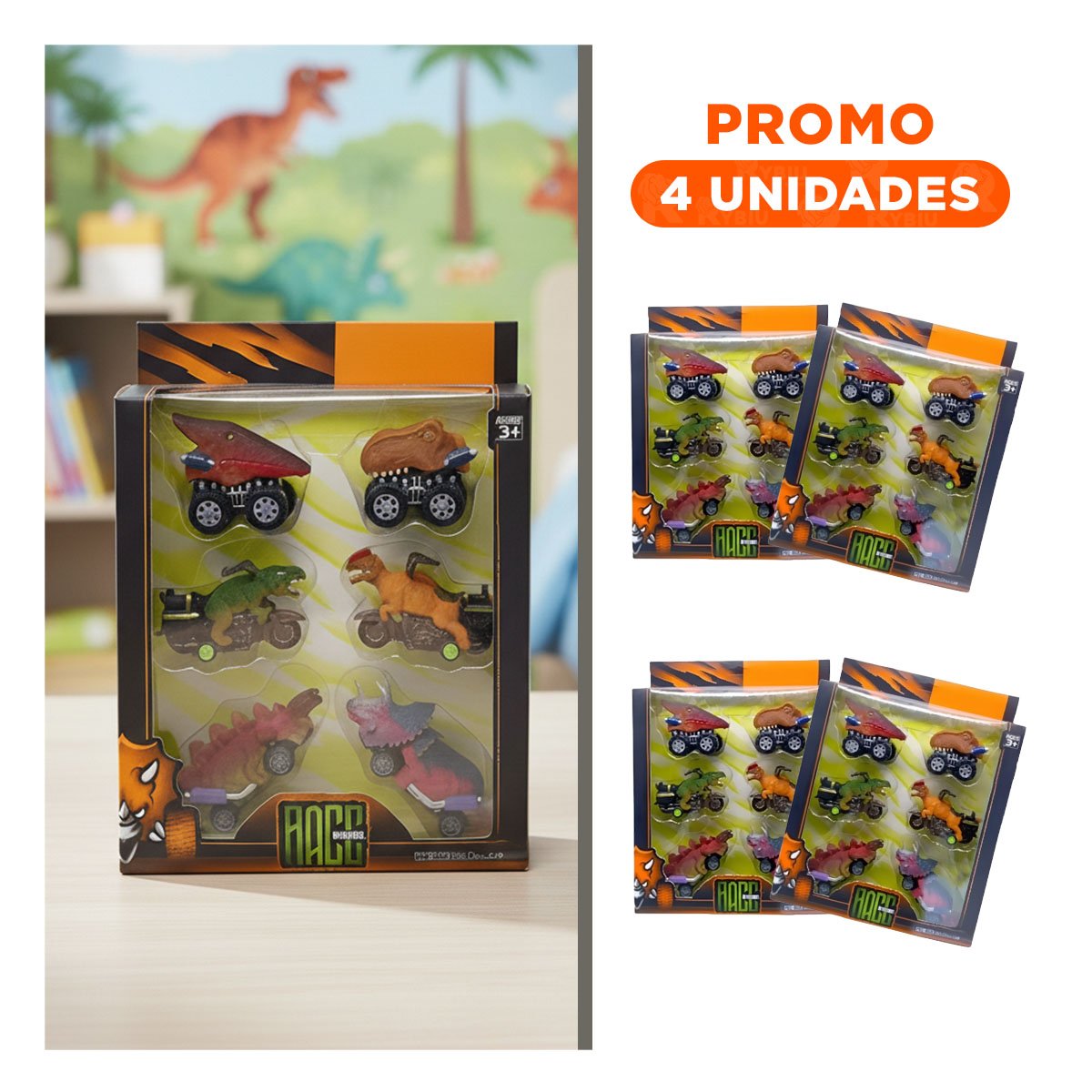 PACK4 JUEGO MULTICOLOR DINO SET 4 Y 2 PARA NIÑOS DIVERSION Y ESTILO Y+REGALO STICKER - 1