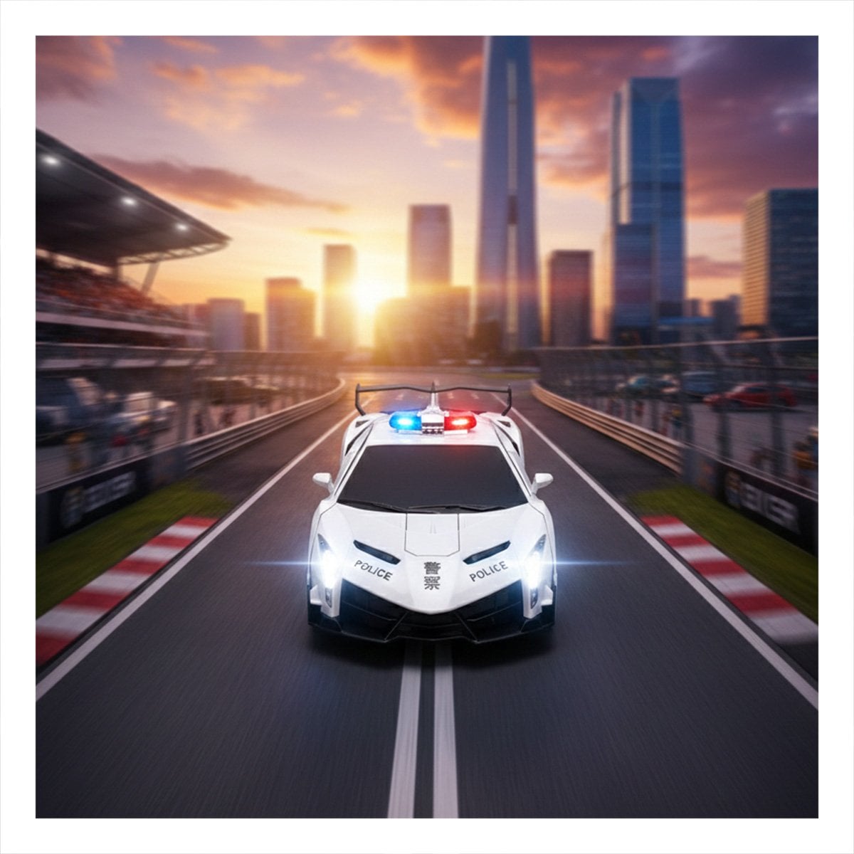 VEHICULO DE JUEGO POLICIA A DISTANCIA PARA DIVERSION EN BLANCO Y AZUL 20X47X13CM Y+LIGAS REGALO - 1