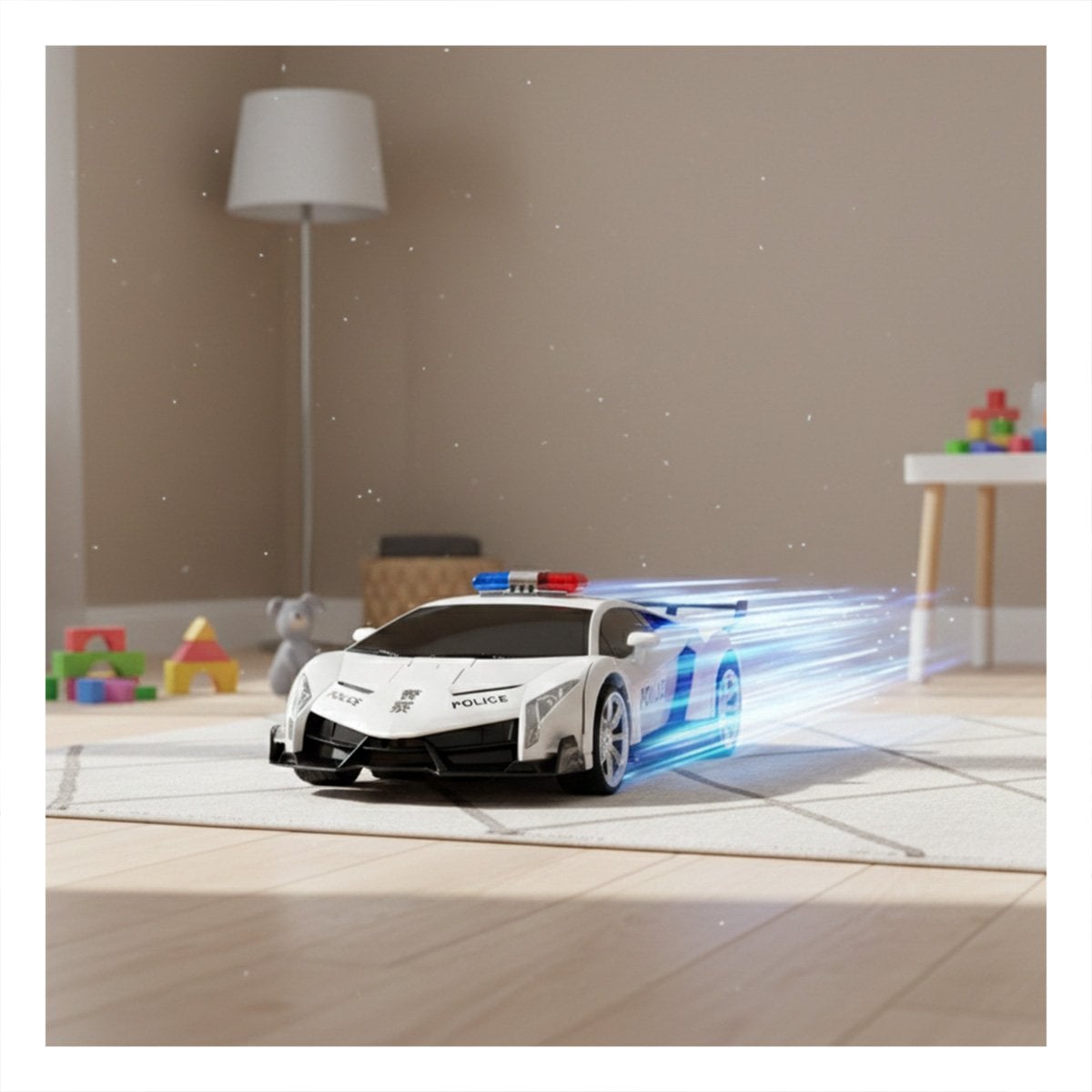 VEHICULO DE JUEGO POLICIA A DISTANCIA PARA DIVERSION EN BLANCO Y AZUL 20X47X13CM Y+LIGAS REGALO - 2