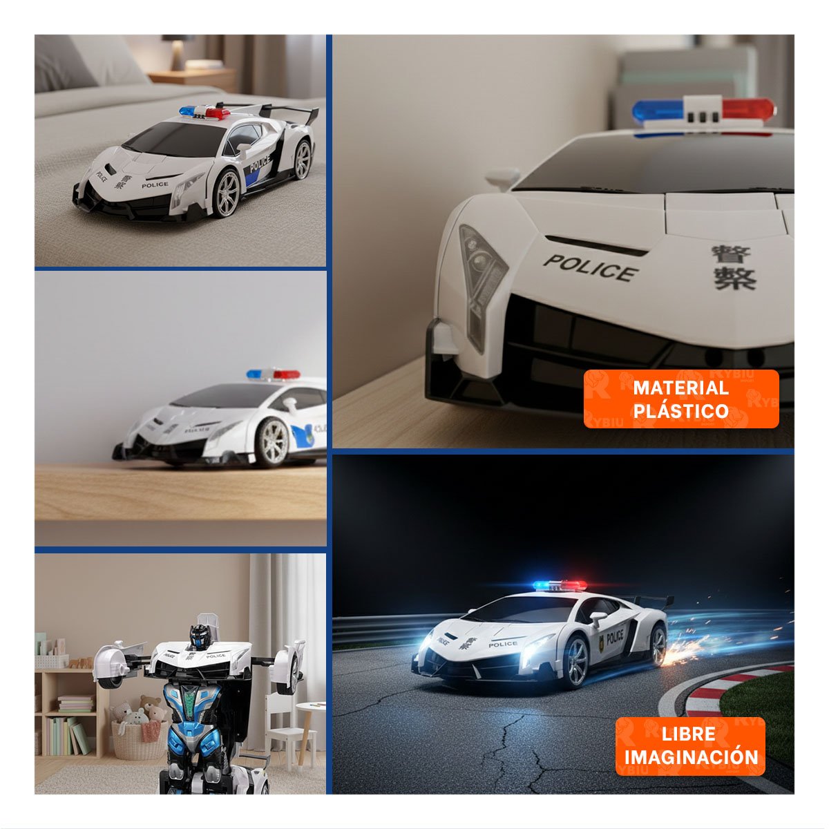 VEHICULO DE JUEGO POLICIA A DISTANCIA PARA DIVERSION EN BLANCO Y AZUL 20X47X13CM Y+LIGAS REGALO - 5