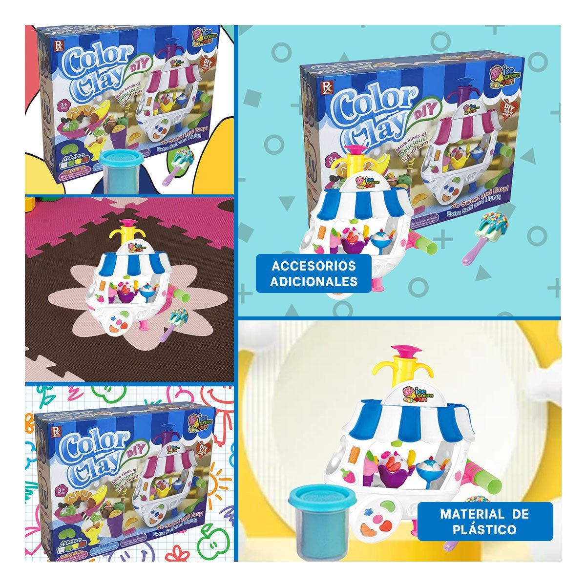 PUESTO DE HELADOS CON PLASTILINA AZUL Y BLANCO PARA PREPARAR POSTRES Y+POST IT - 1
