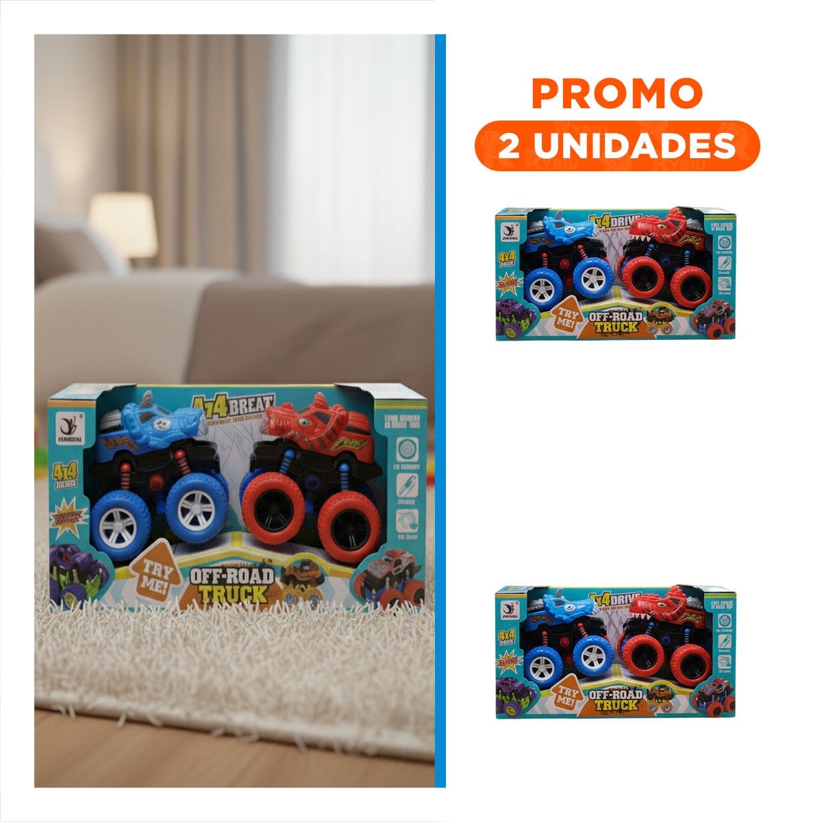 PACK2 AUTO TODO TERRENO MONSTER TRUCK EN CAJA RESISTENTE PARA JUEGO EN CASA - 1