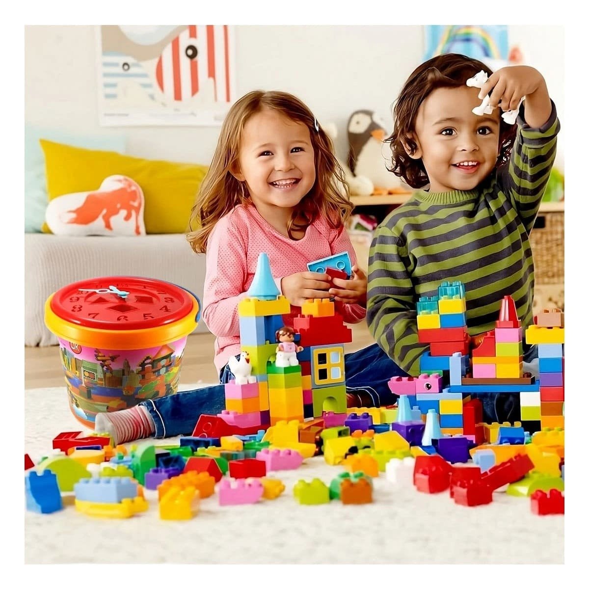 PACK2 LADRILLOS CREATIVOS MULTICOLOR PARA JUEGO DIDACTICO HOGAR CON BALDE Y+REGALO STICKER - 3