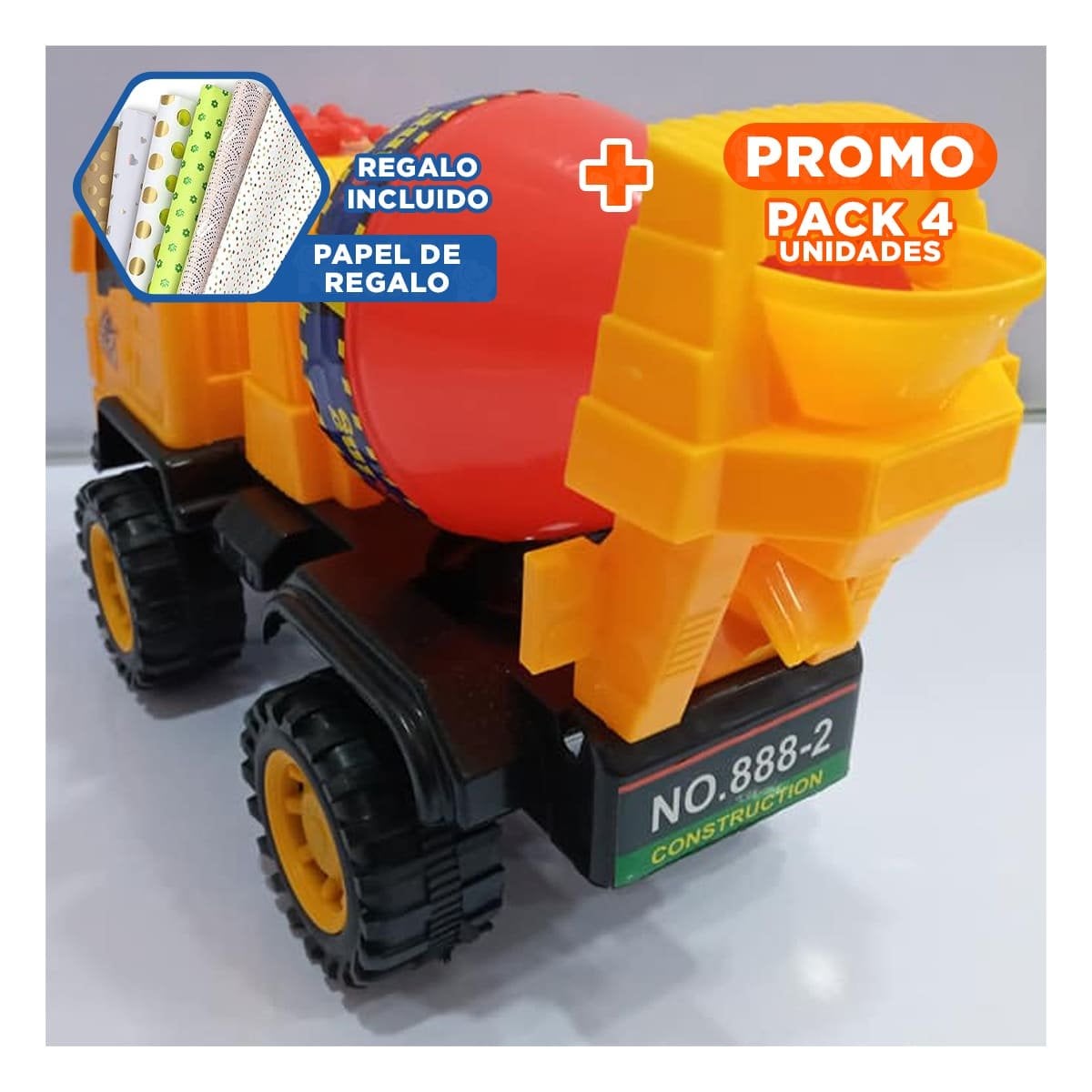 PACK4 FORMATO MEZCLADOR DE CONSTRUCCION EN BOLSA GRANDE PARA DIVERSION Y+PAPEL REGALO - 1