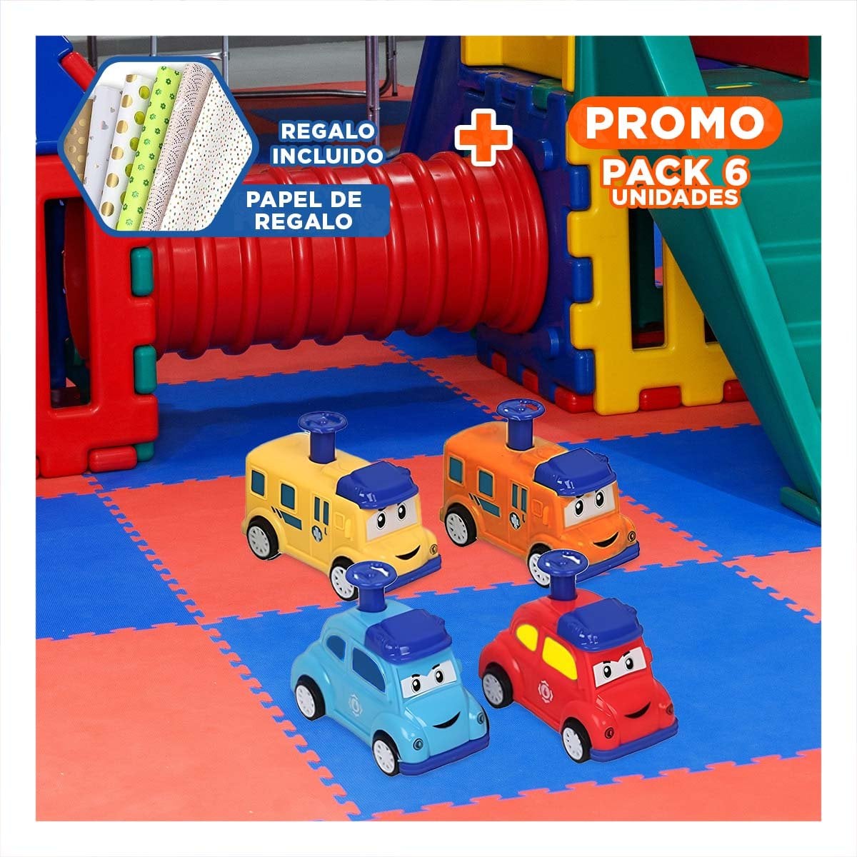 PACK6 EQUIPO DE RESCATE CARROS 4 PIEZAS MULTICOLOR PARA JUEGO INFANTIL CREATIVO Y+PAPEL REGALO - 1