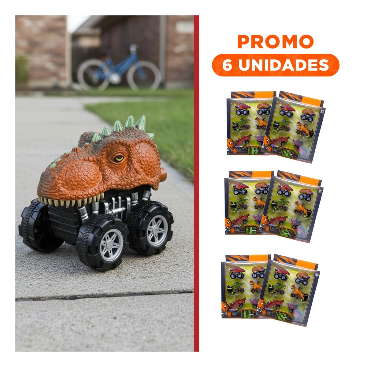 PACK6 KIT DINO SET 4 Y 2 CARRO Y MOTO PARA NIÑOS JUEGO SEGURO - 1