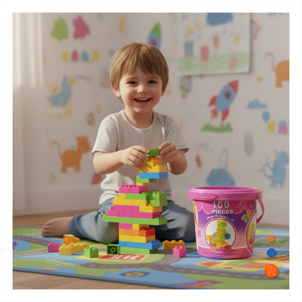 PACK4 SET DE JUEGO EDUCATIVO 100 PIEZAS MULTICOLOR ROSADO EN BALDE INFANTIL Y+REGALO STICKER - 3