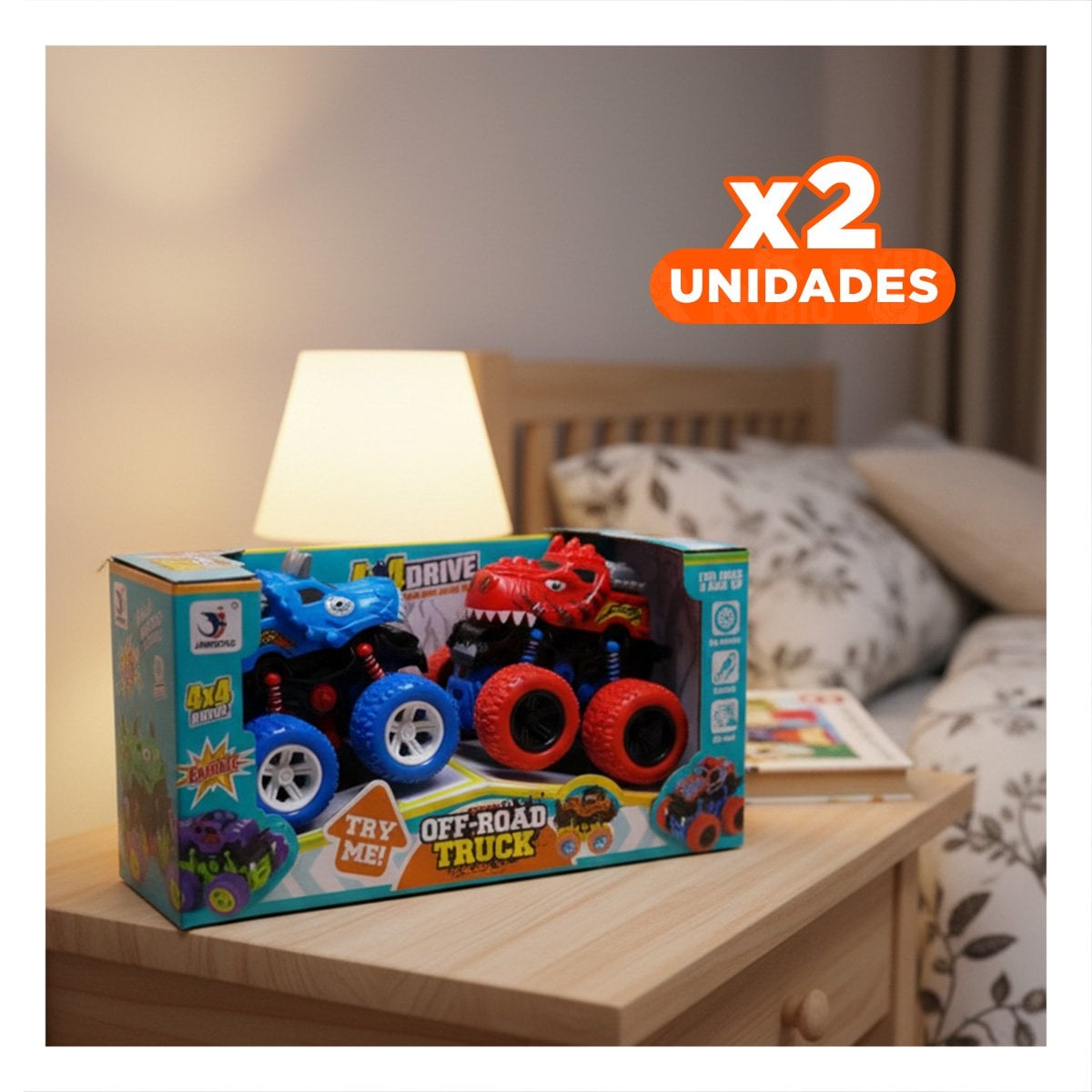 PACK2 CAMION DE ACCION MONSTER TRUCK EN CAJA RESISTENTE PARA JUEGO EN CASA Y+REGALO STICKER - 1