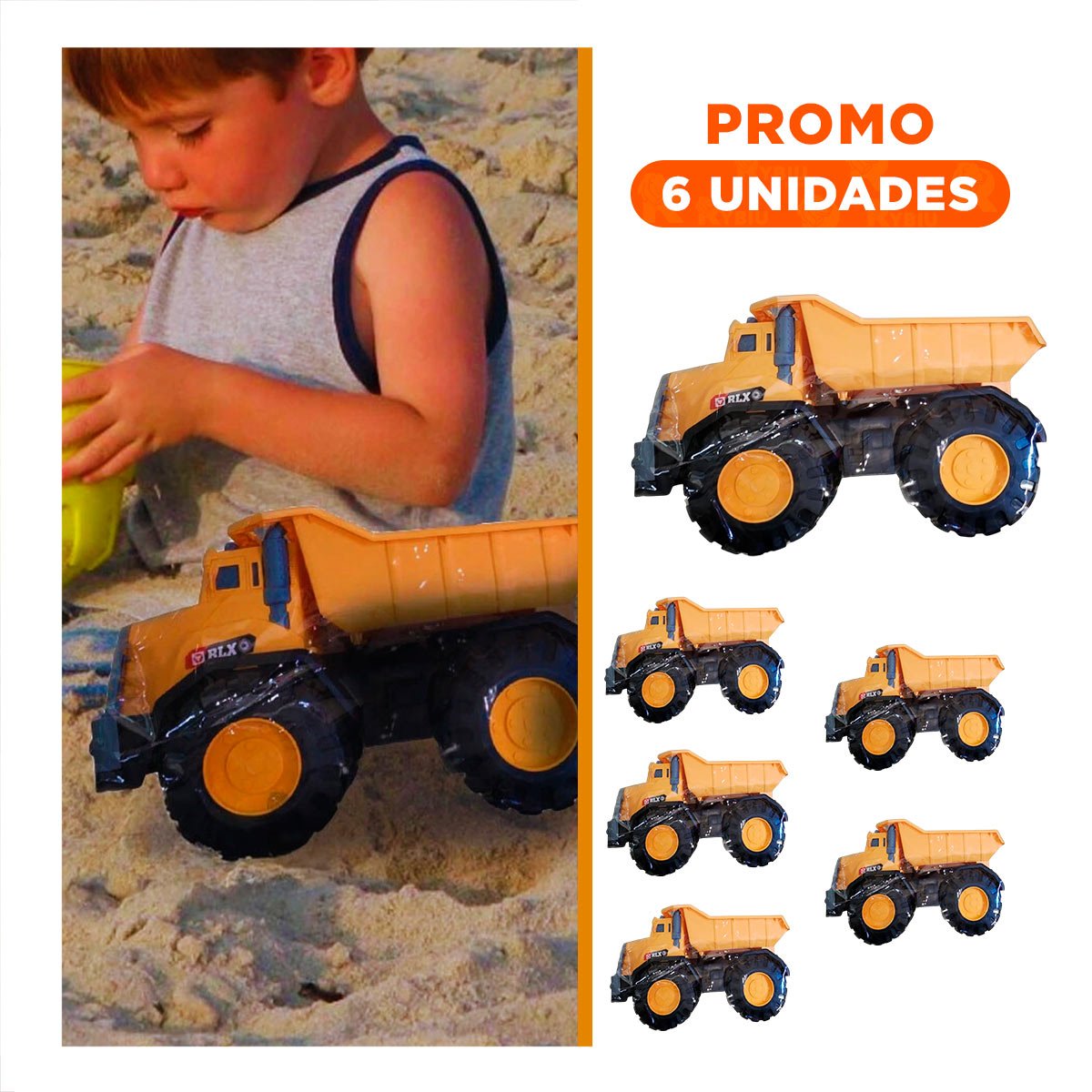 PACK6 TRABAJO VOLQUETE AMARILLO DE JUGUETE EN BOLSA PARA CONSTRUCCION - 1