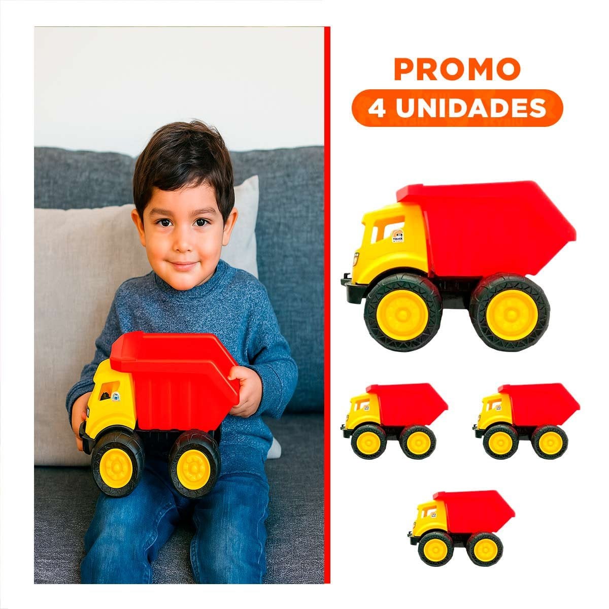 PACK4 CAMIONETA VOLQUETE ROJO EN BOLSA PARA DECORACION HOGAR Y JUEGO EN CASA Y+REGALO STICKER - 1