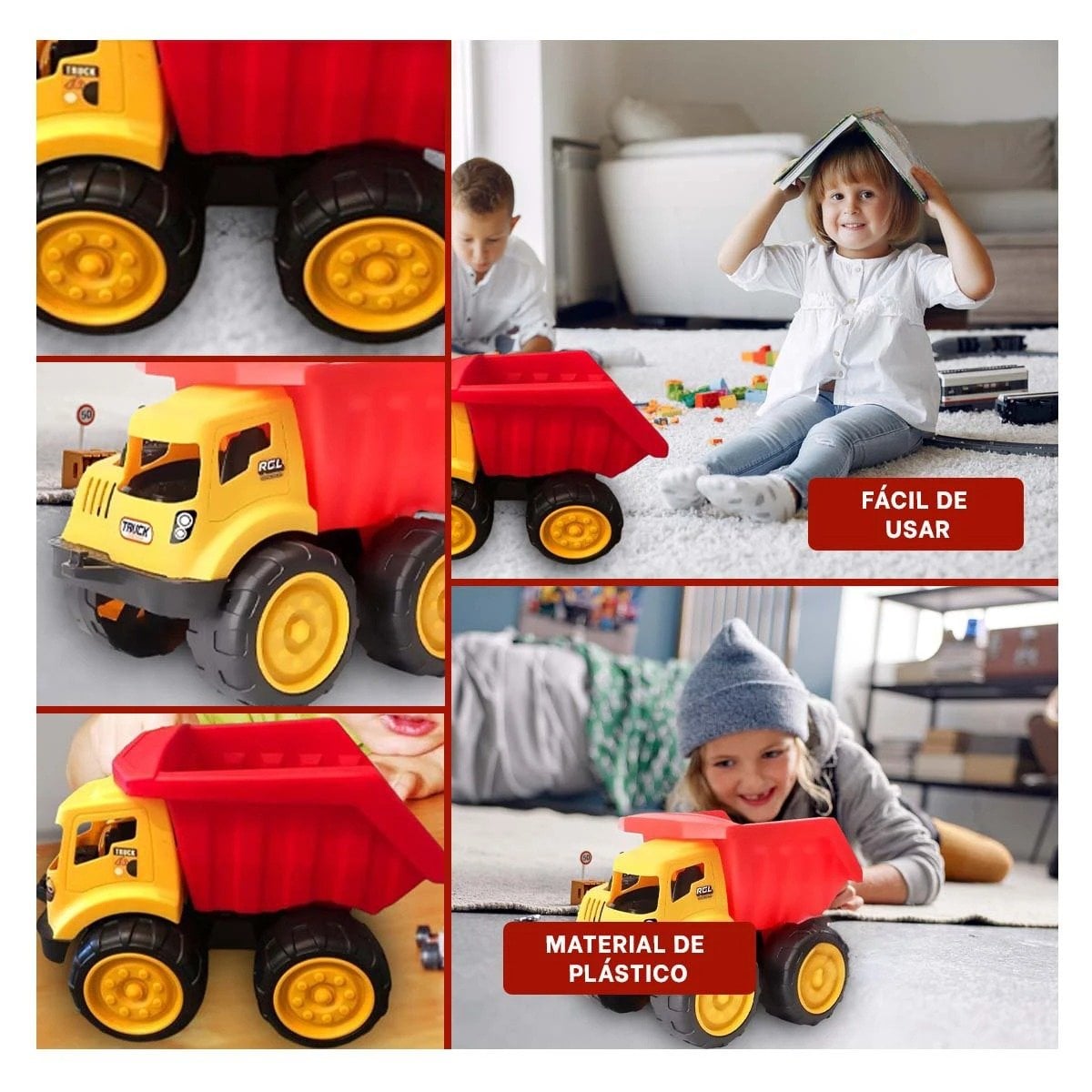 PACK4 CAMIONETA VOLQUETE ROJO EN BOLSA PARA DECORACION HOGAR Y JUEGO EN CASA Y+REGALO STICKER - 2