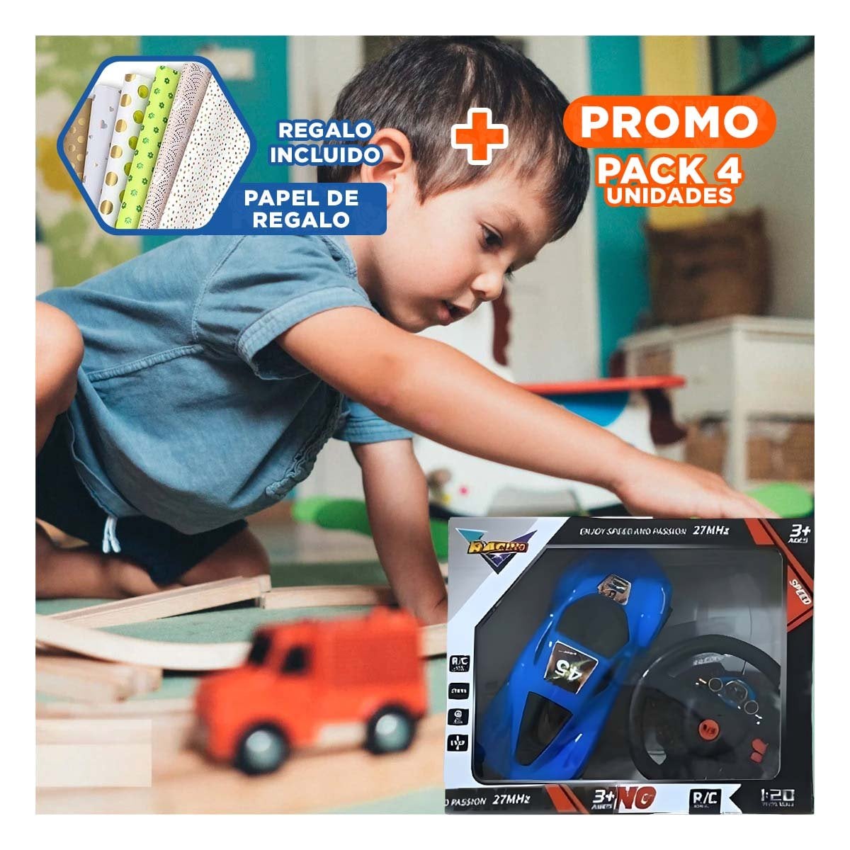 PACK4 IMPLEMENTO REMOTO AZUL ESTILO LLAMATIVO PARA HOGAR CON MOVIMIENTO REAL Y+PAPEL REGALO - 1