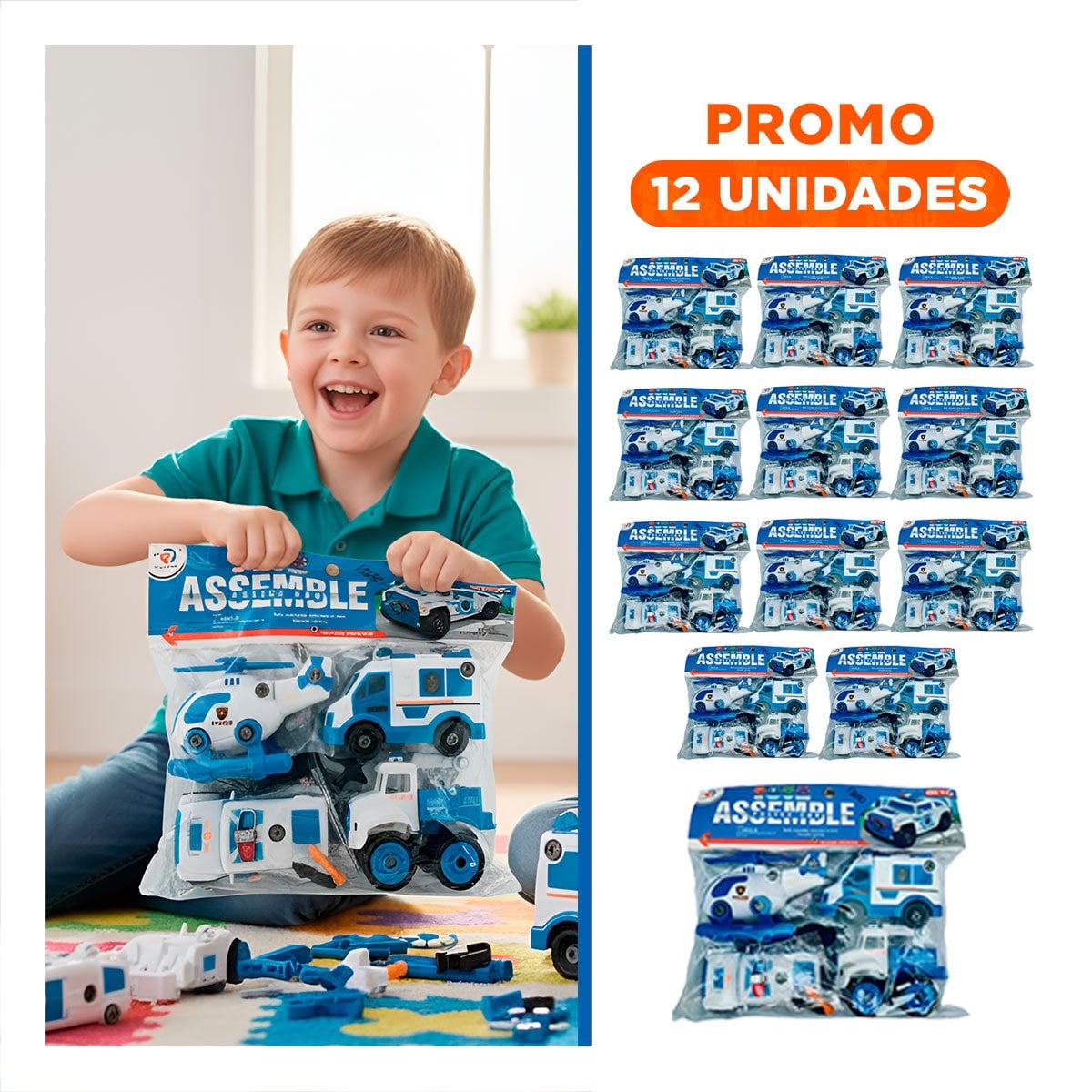 PACK12 PACK FAMILIAR DE VEHICULOS DE POLICIA PARA ENSAMBLE 4 PZ DE ENTRETENER Y+REGALO STICKER - 1