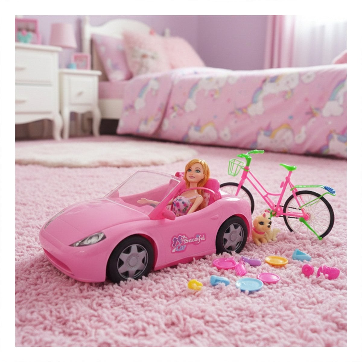 COCHE DE JUGUETE CON BICICLETA Y MASCOTAS PARA JUEGOS DE ROL EN CASA Y PATIO Y+PAPEL REGALO - 2