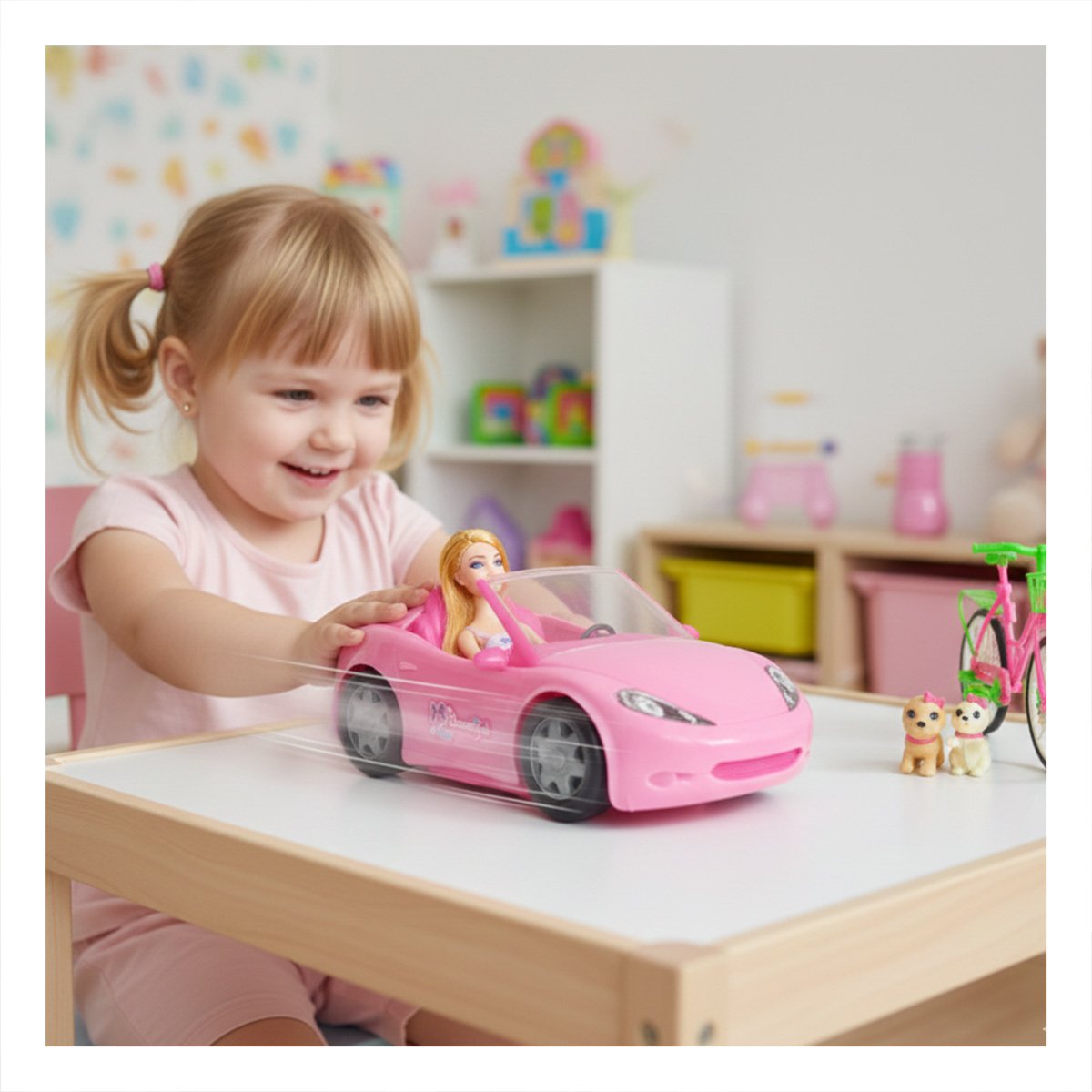 COCHE DE JUGUETE CON BICICLETA Y MASCOTAS PARA JUEGOS DE ROL EN CASA Y PATIO Y+PAPEL REGALO - 5