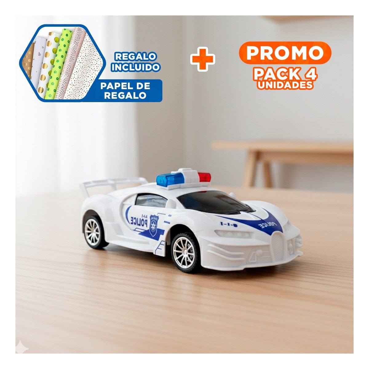PACK4 MODELO A CONTROL REMOTO POLICIA BLANCO Y AZUL PARA ENTRETENIMIENTO Y+PAPEL REGALO - 1