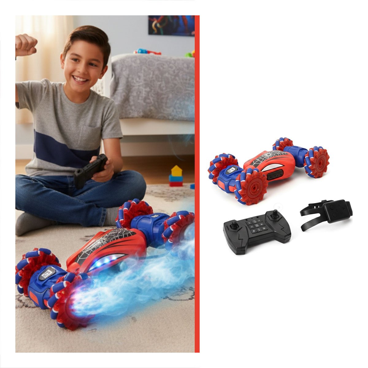 COCHE DE JUEGO INFANTIL CON CONTROL REMOTO Y RELOJ CONTROL TELARAÑA AZUL Y ROJO Y+LIGAS REGALO - 3