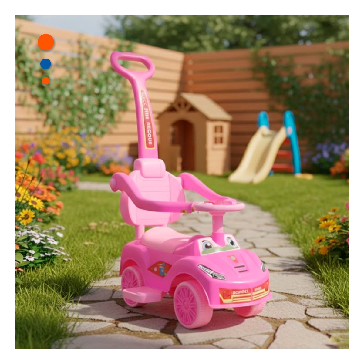 VEHICULO INFANTIL DE ARRASTRE CON MANGO DE EMPUJE Y DISENO OJOS Y+REGALO STICKER - 2