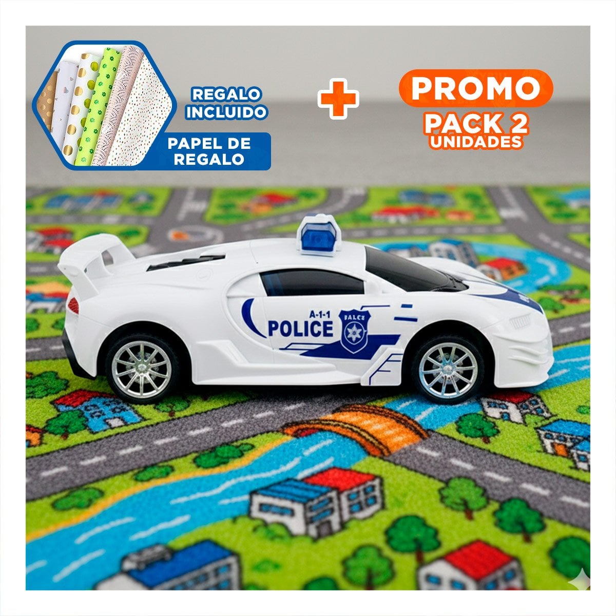PACK2 HERRAMIENTA A CONTROL REMOTO POLICIA BLANCO Y AZUL PARA JUEGOS RECREATIVOS Y+PAPEL REGALO - 1