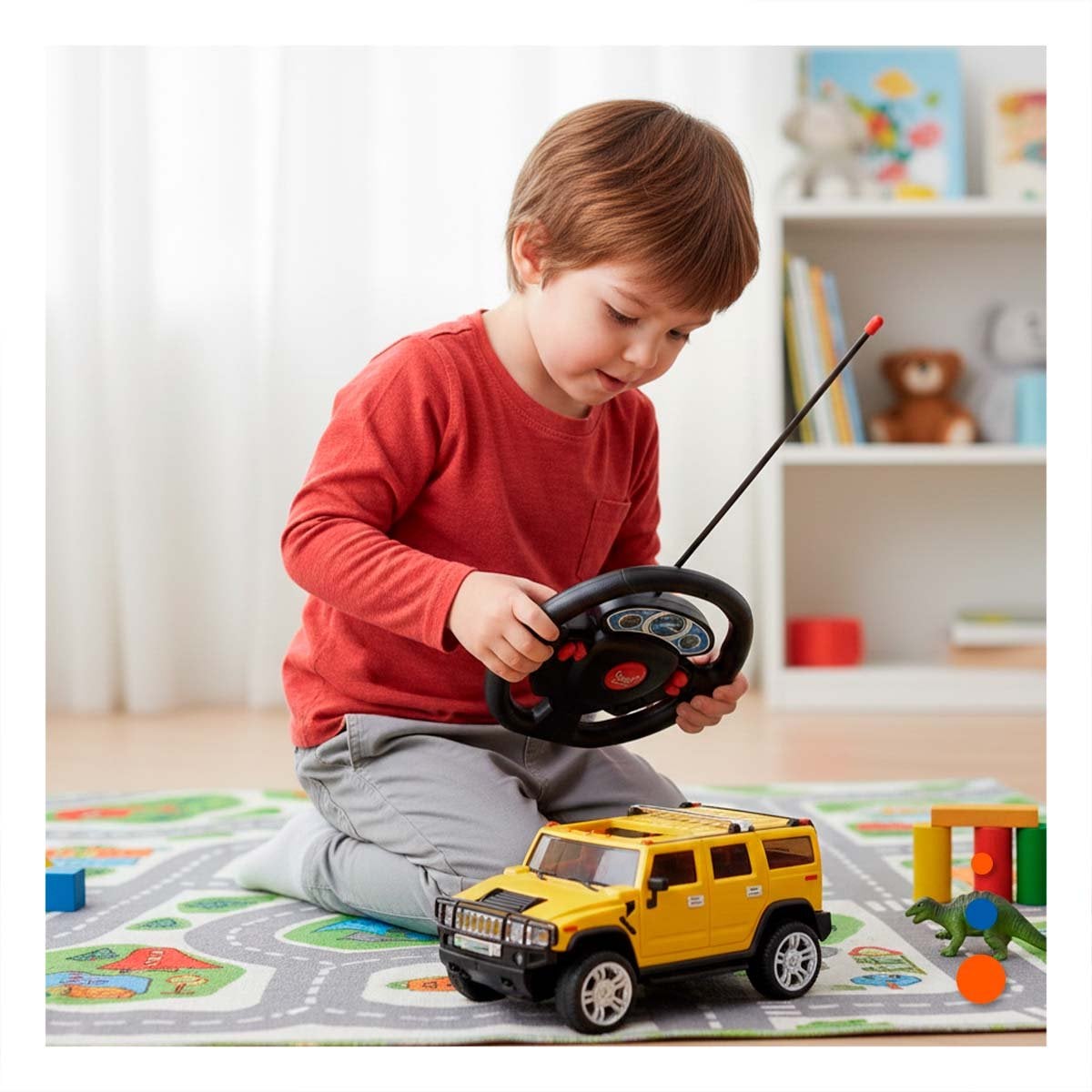 PACK2 AUTO RECREATIVO A CONTROL REMOTO ESTILO CAMIONETA AMARILLO PARA EXTERIOR Y+PAPEL REGALO - 2