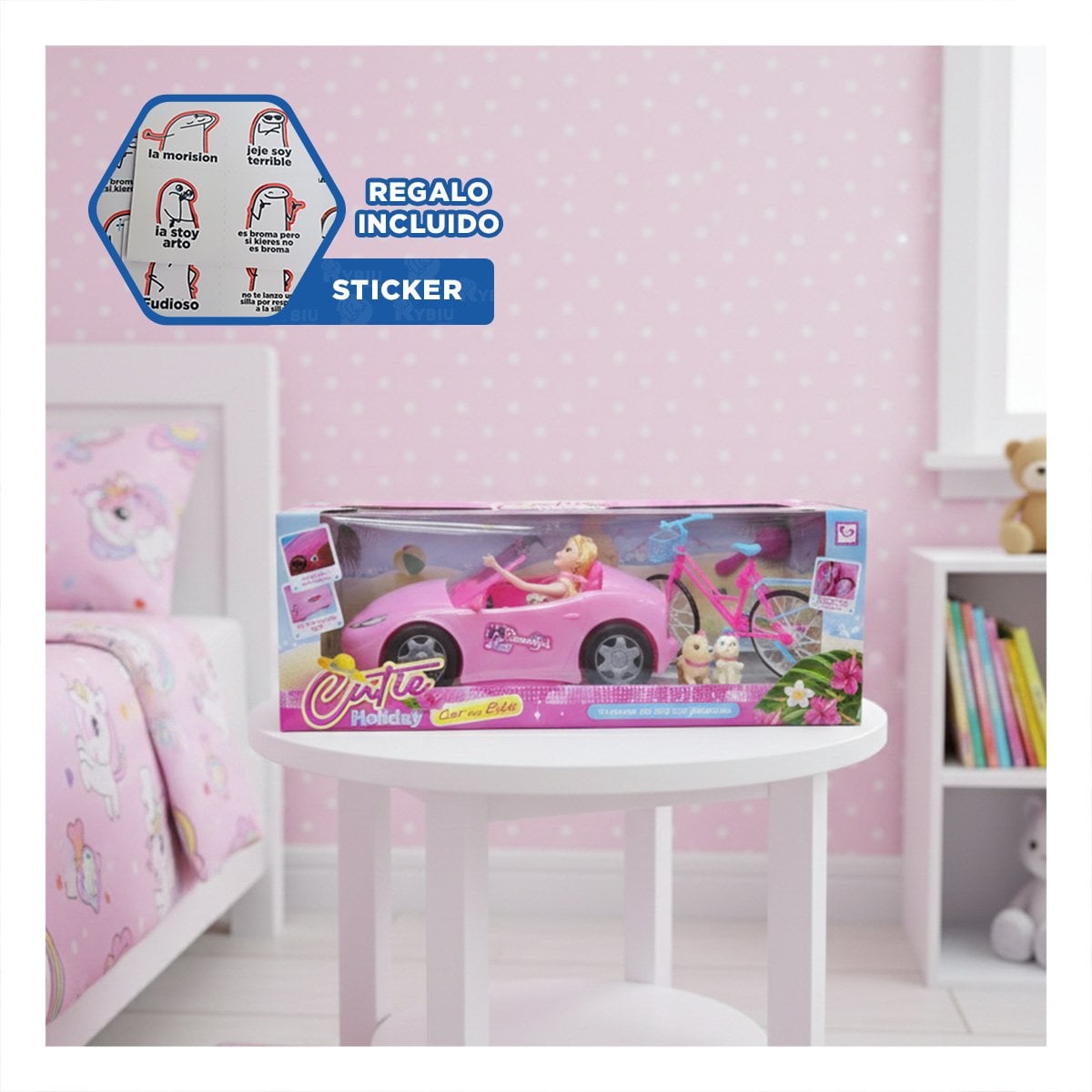 MOVIL DE JUEGO CON BICICLETA FIGURAS Y PERROS PARA MOMENTOS RECREATIVOS Y+REGALO STICKER - 1