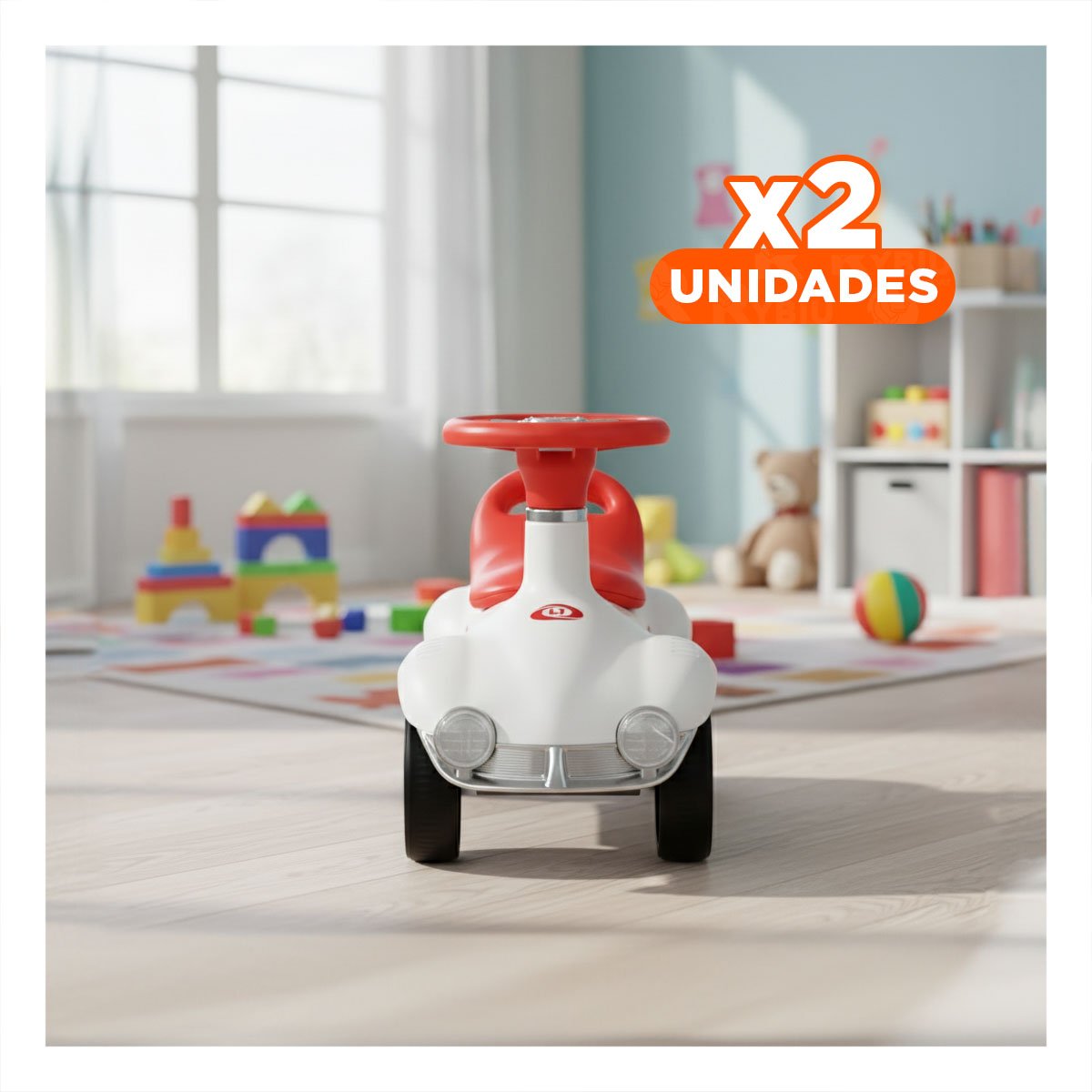 PACK2 JUGUETE INFANTIL DE ARRASTRE LIGERO 54X33CM BLANCO Y NARANJA Y+REGALO STICKER - 1