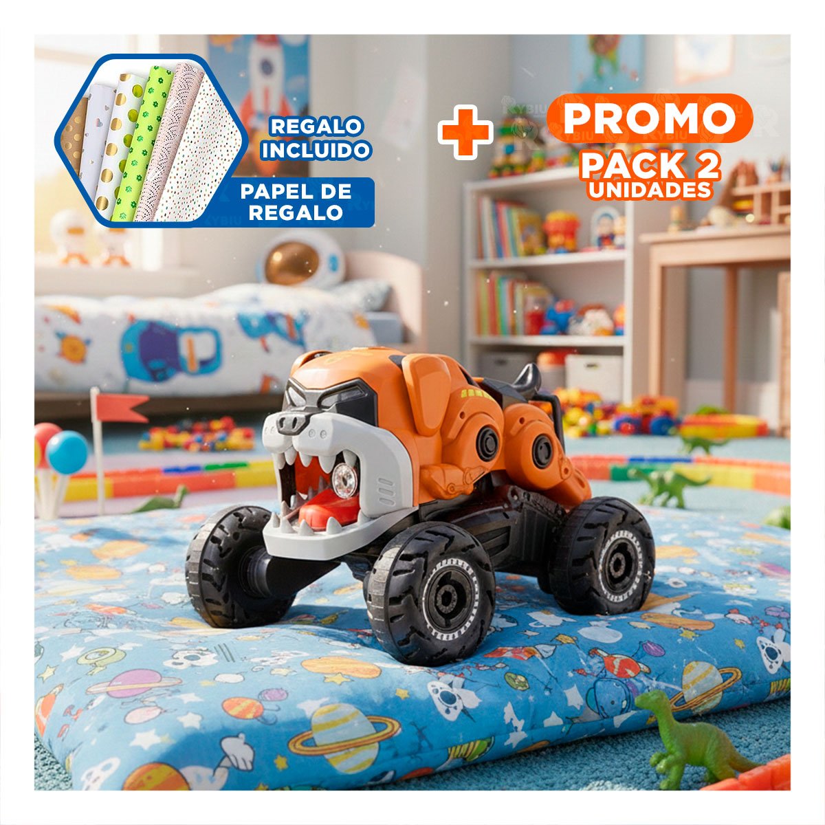 PACK2 MOVIL ROBOT PERRO CON CONTROL REMOTO PARA JUEGO CONTINUO EN ESPACIOS Y+PAPEL REGALO - 1