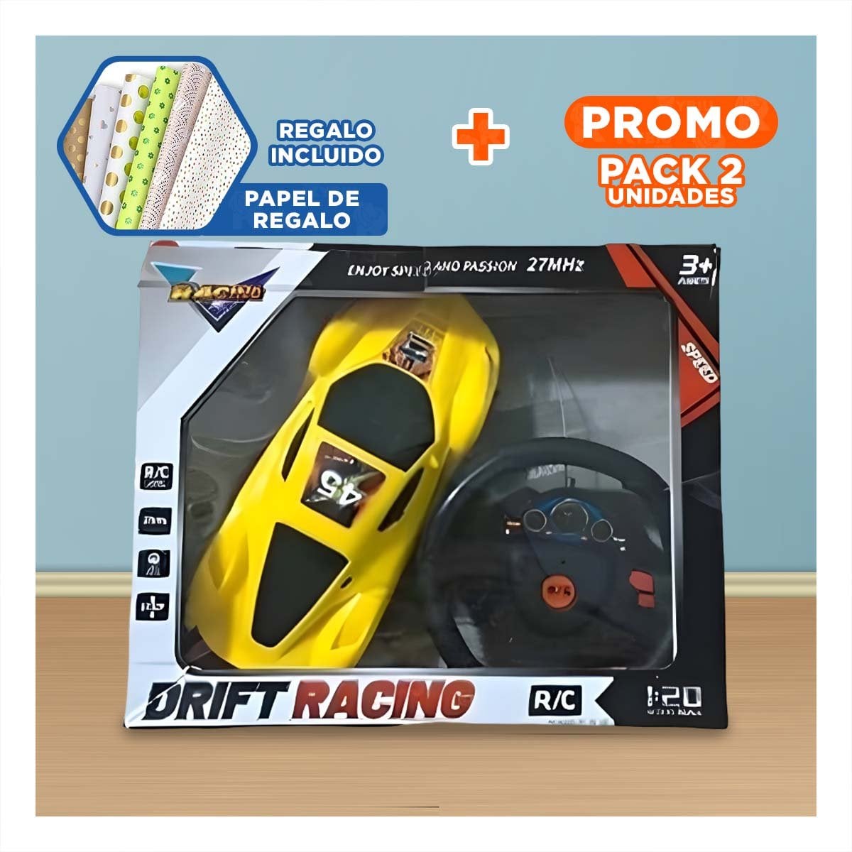 PACK2 DINAMICO CONTROL REMOTO AMARILLO PARA JUEGO Y+PAPEL REGALO - 1