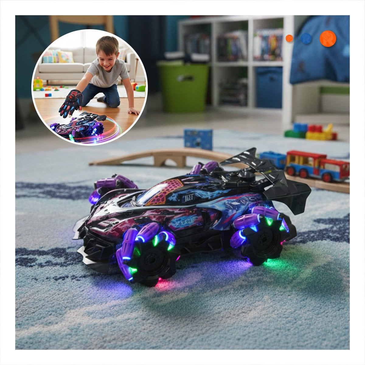 CARRO ACROBATICO CON GUANTES DE CONTROL PARA JUEGO ACCION COLOR MORADO Y+POST IT - 2