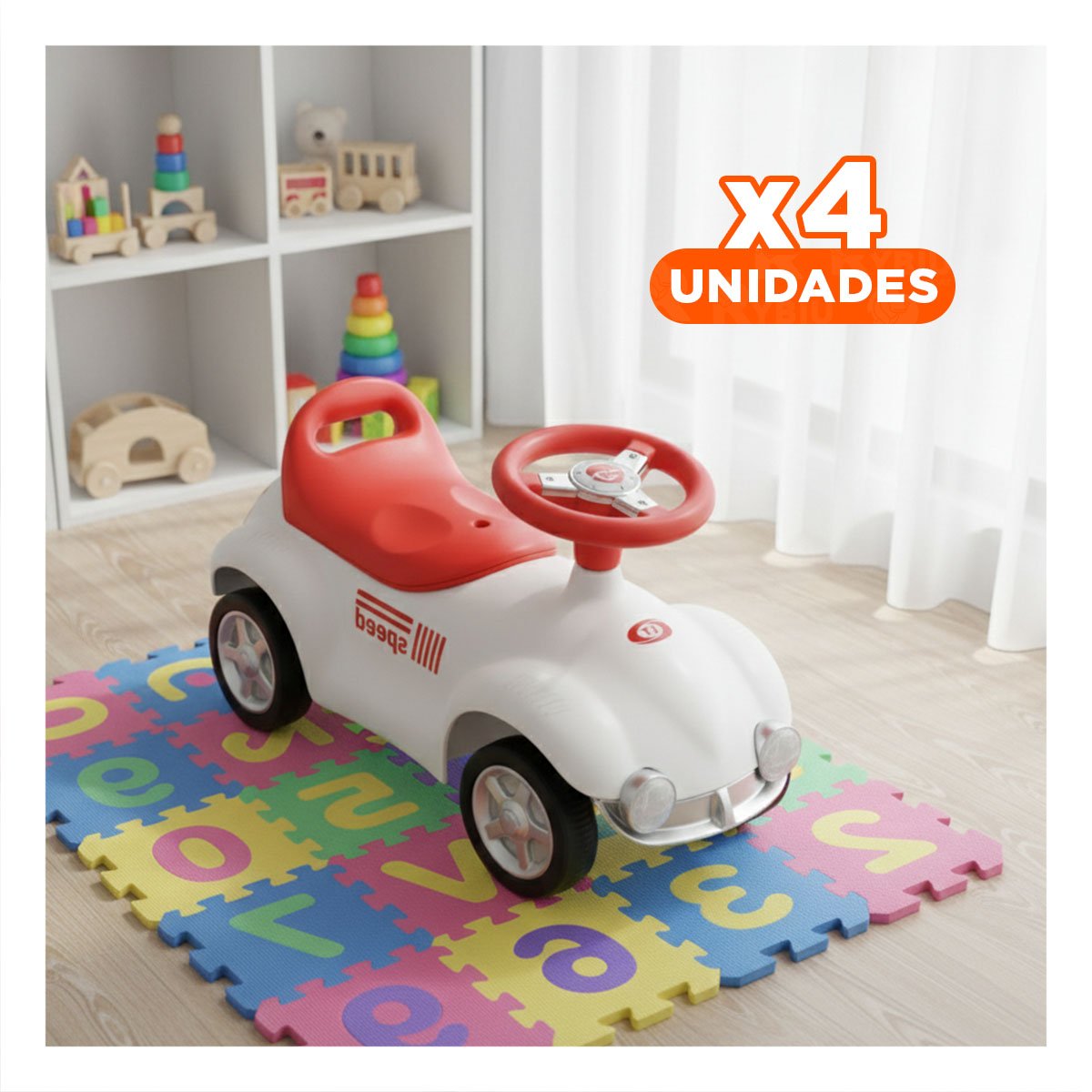 PACK4 JUGUETE CON SISTEMA DE ARRASTRE 54X33CM BLANCO Y NARANJA PARA NINOS - 1