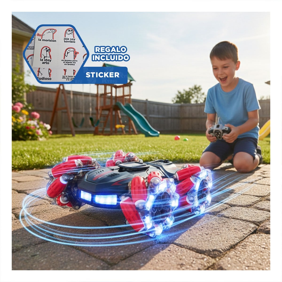 COCHE CON CONTROL REMOTO PARA GIROS DINAMICOS Y JUEGO RECREATIVO DIARIO Y+REGALO STICKER - 1