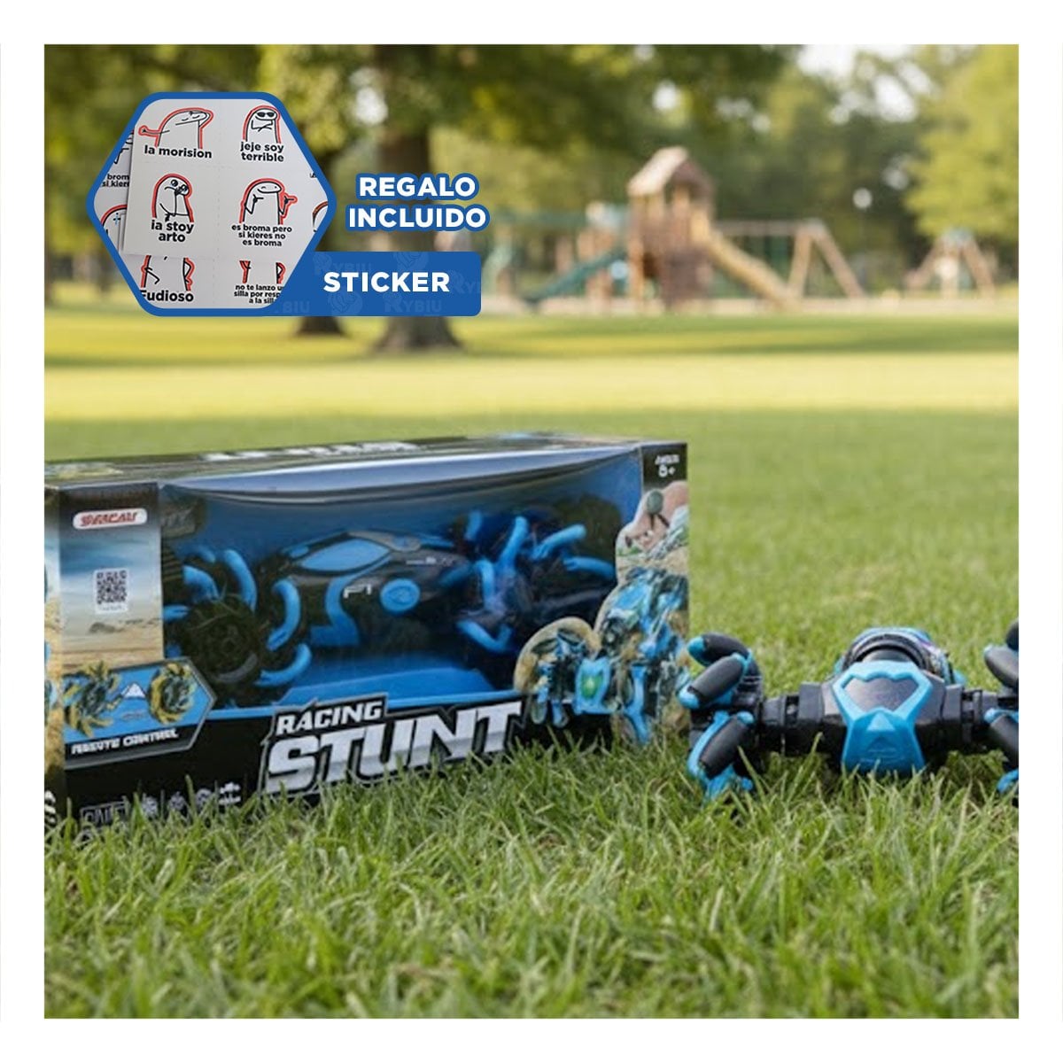 VEHICULO DE JUEGO ACROBATICO CON DOBLE CONTROL PARA ACCION CONTINUA COLOR AZUL Y+REGALO STICKER - 1