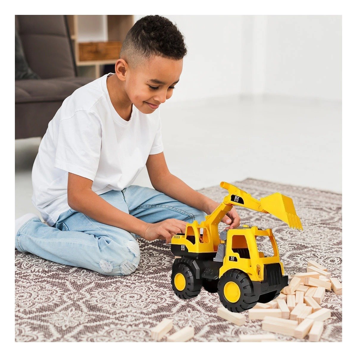 PACK6 MAQUINA EXCAVADORA AMARILLA DE CONSTRUCCION EN BOLSA GRANDE RESISTENTE Y+PAPEL REGALO - 2