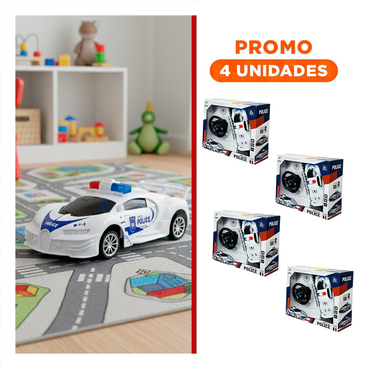 PACK4 DISPOSITIVO RECREATIVO A CONTROL POLICIA BLANCO Y AZUL PARA JUEGOS Y+REGALO STICKER - 1
