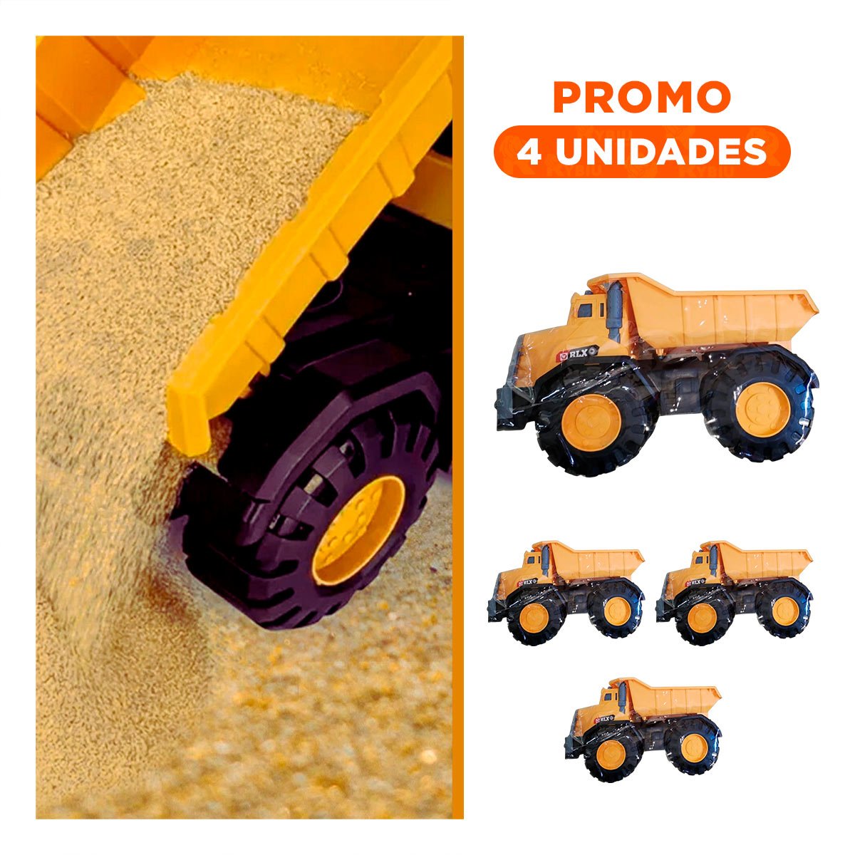 PACK4 CONSTRUCTOR VOLQUETE AMARILLO DE JUGUETE EN BOLSA PARA CONSTRUCCION Y+REGALO STICKER - 1