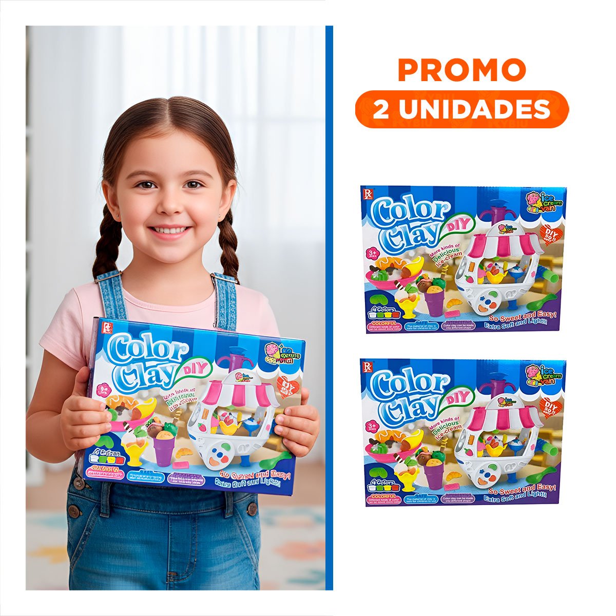 PACK2 CENTRO INFANTIL DE HELADOS CON MASA MOLDEABLE PARA JUEGO CREATIVO Y MANUAL - 1