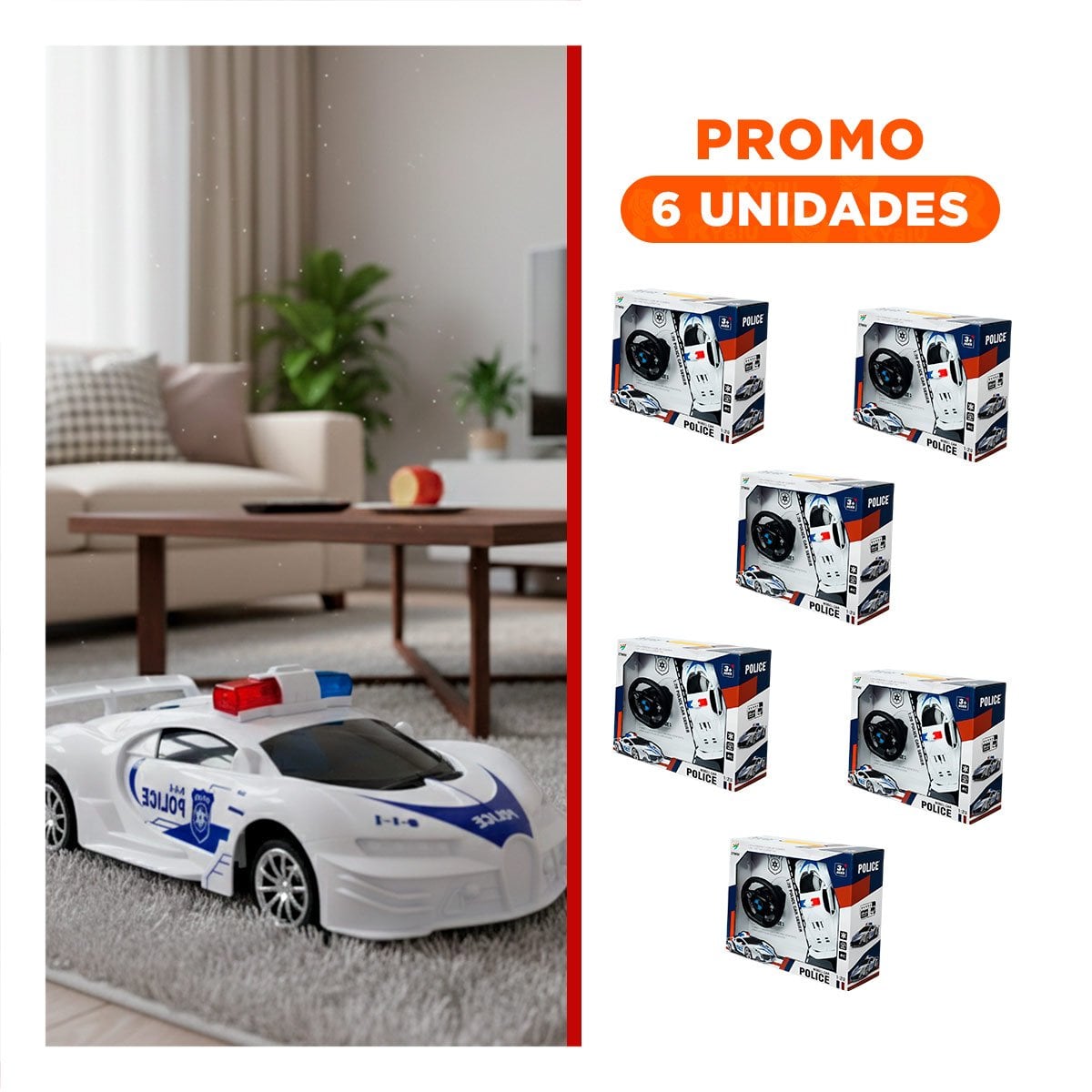 PACK6 SISTEMA RECREATIVO A CONTROL REMOTO POLICIA BLANCO Y AZUL PARA DIVERSION EN CASA - 1