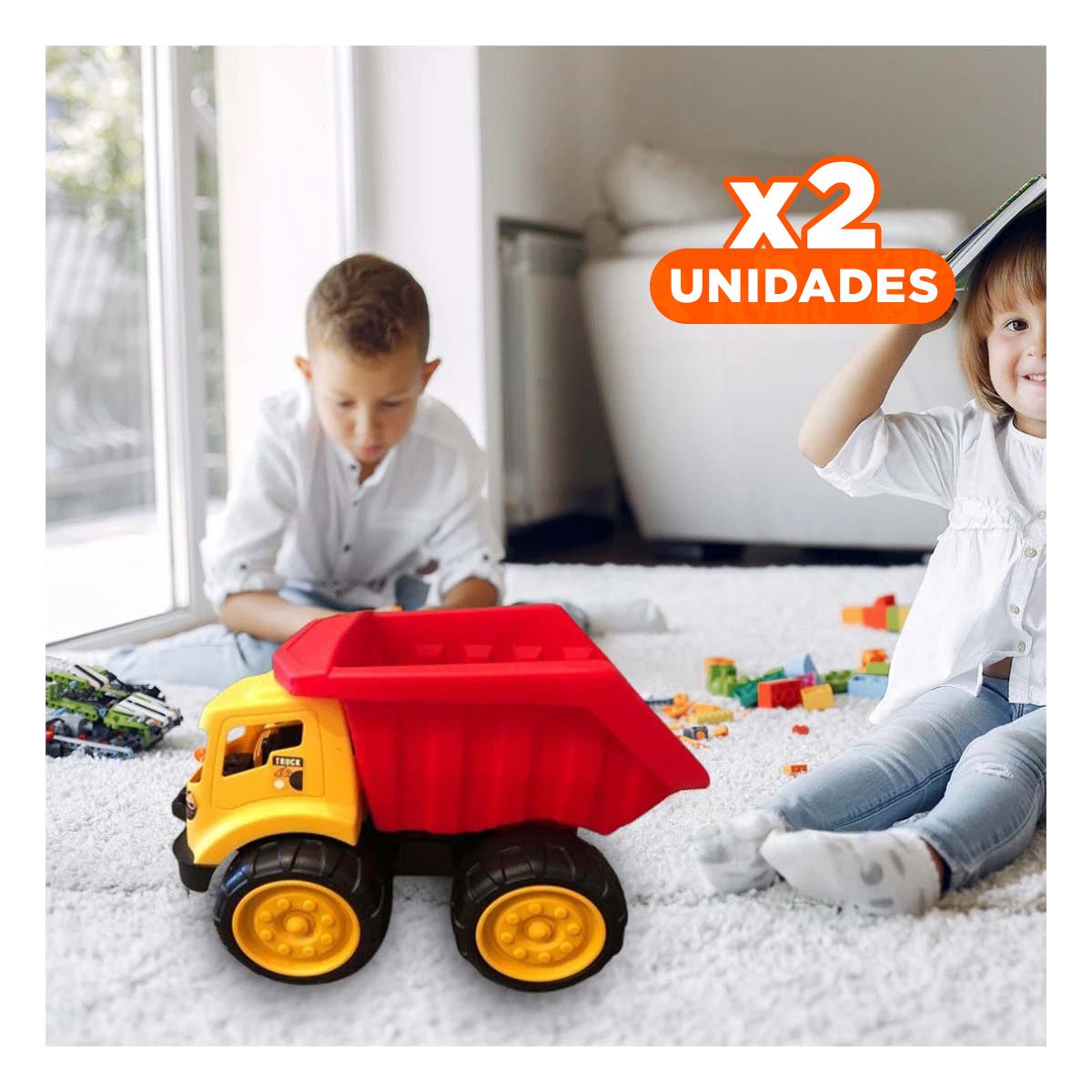 PACK2 TRANSPORTE VOLQUETE ROJO DE JUGUETE EN BOLSA PARA HOGAR Y JUEGO DIARIO Y+REGALO STICKER - 1