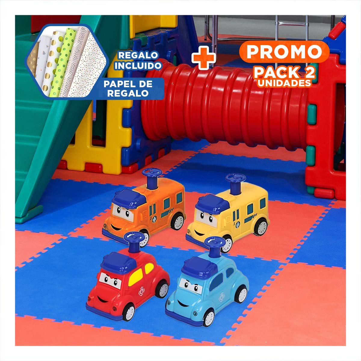 PACK2 FLOTA DE RESCATE CARROS 4 PIEZAS MULTICOLOR PARA JUEGO INFANTIL DINAMICO Y+PAPEL REGALO - 1