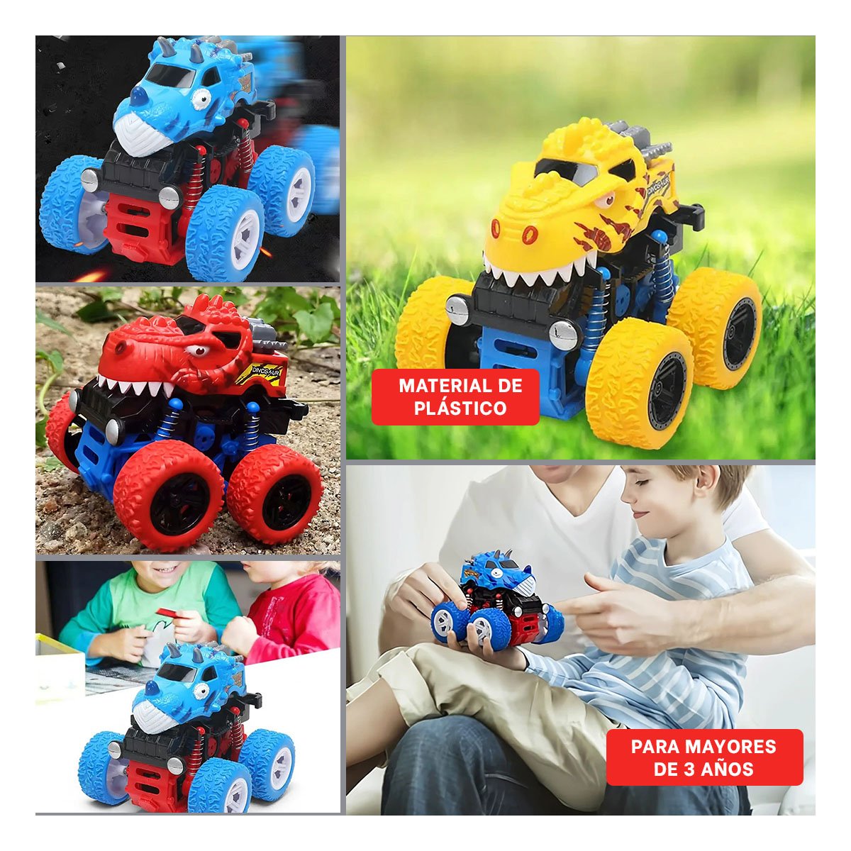 PACK2 JUGUETE DE ACCION MONSTER TRUCK EN CAJA RESISTENTE PARA DIVERSION EN CASA Y+PAPEL REGALO - 3