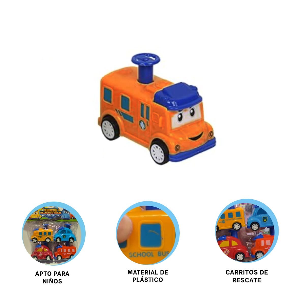 FLOTA DE CARROS DE RESCATE 4 PIEZAS MULTICOLOR PARA JUEGO INFANTIL DE ACCION Y+LIGAS REGALO - 3