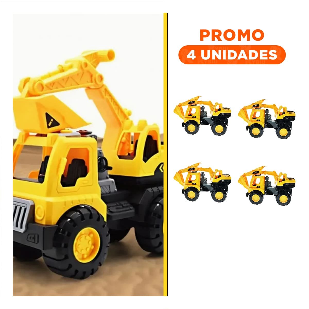 PACK4 VEHICULO EXCAVADOR AMARILLO DE CONSTRUCCION EN BOLSA GRANDE PARA CASA Y+REGALO STICKER - 1